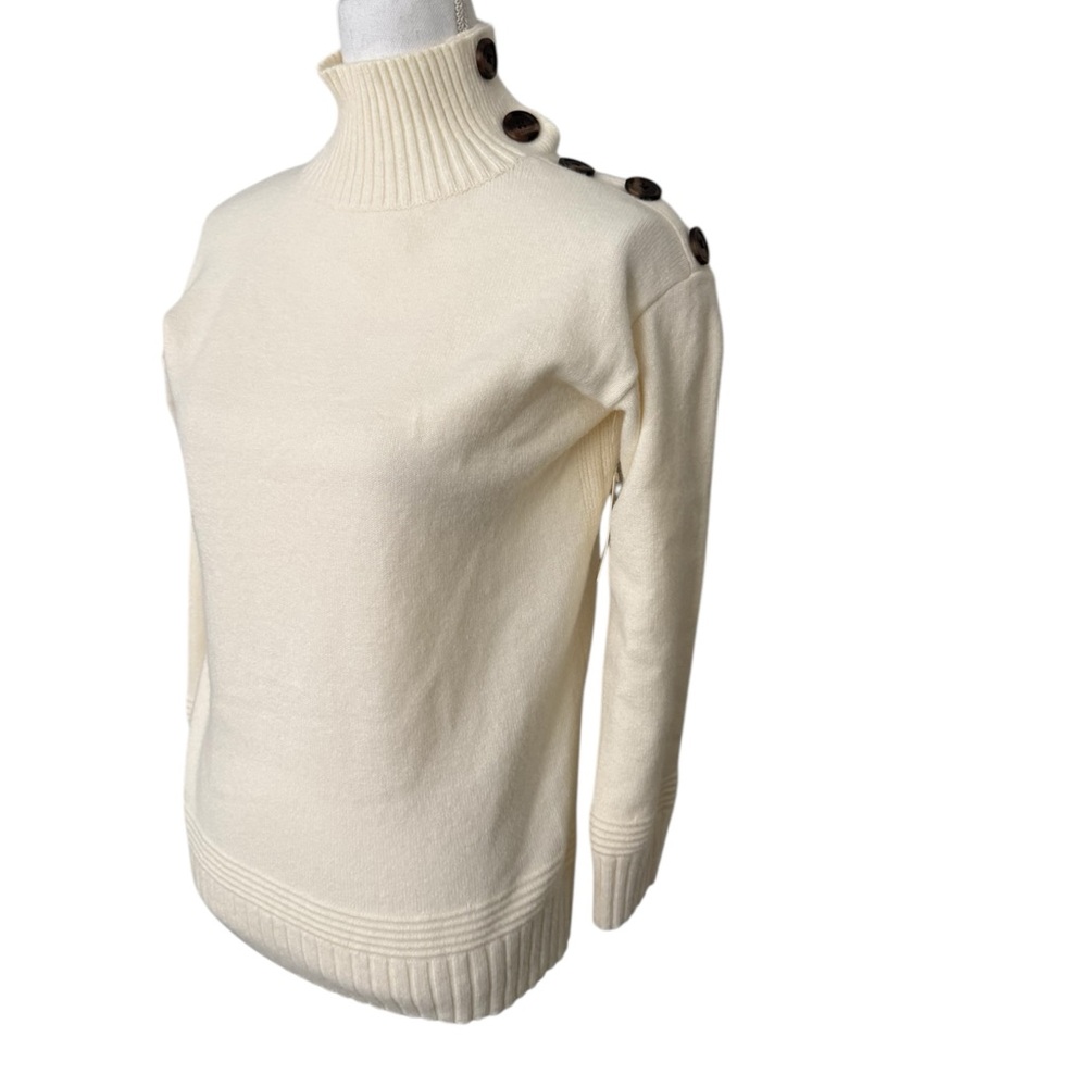 NWT Anthropologie Cream Turtleneck Sweater with Button Detail - Picture 3 of 8